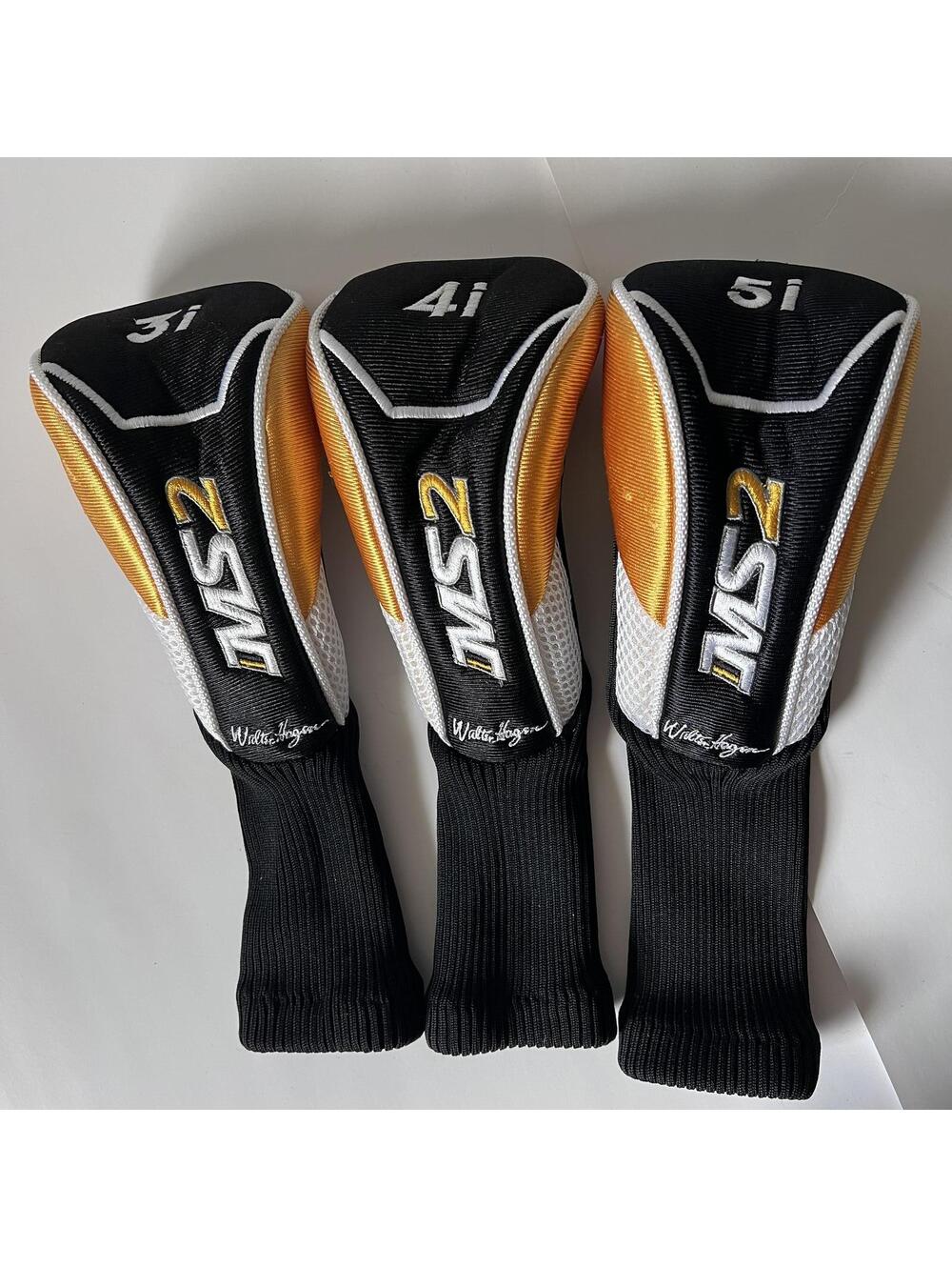 Walter Haygen MS2 Golf Club Headcovers Iron 3 4 5  Black White Gold Set of 3